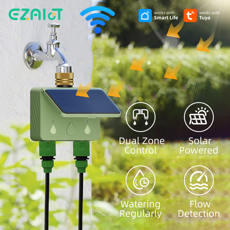 Wifi Irrigation Timer - WiFi Water Timer 2 Zone Solar